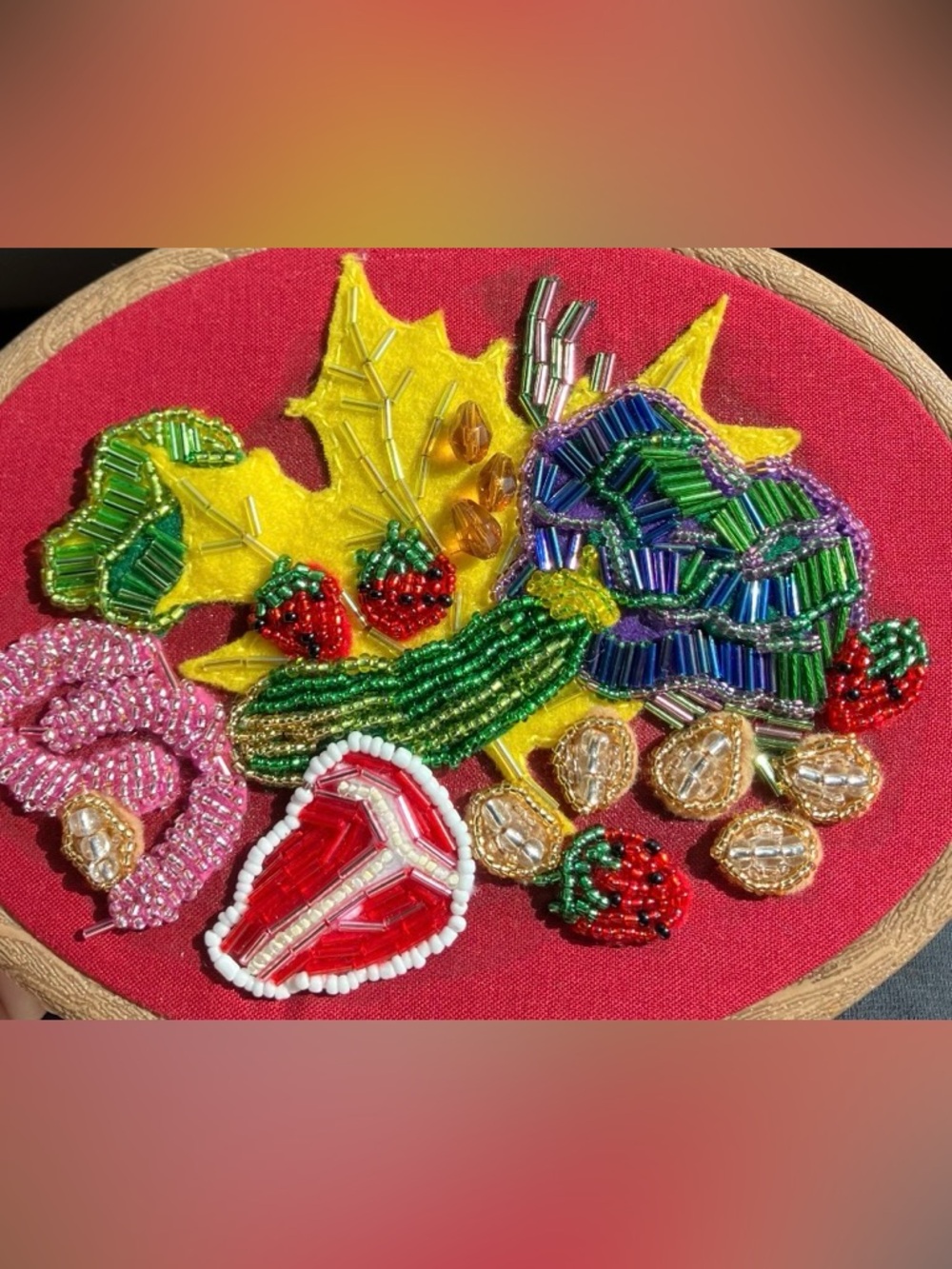 CUSTOM Food Spread Glass Beaded Embroidery, you pick!